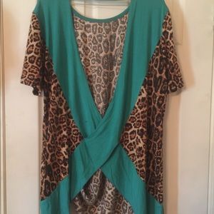 Crazy Train leopard open back knot tie shirt